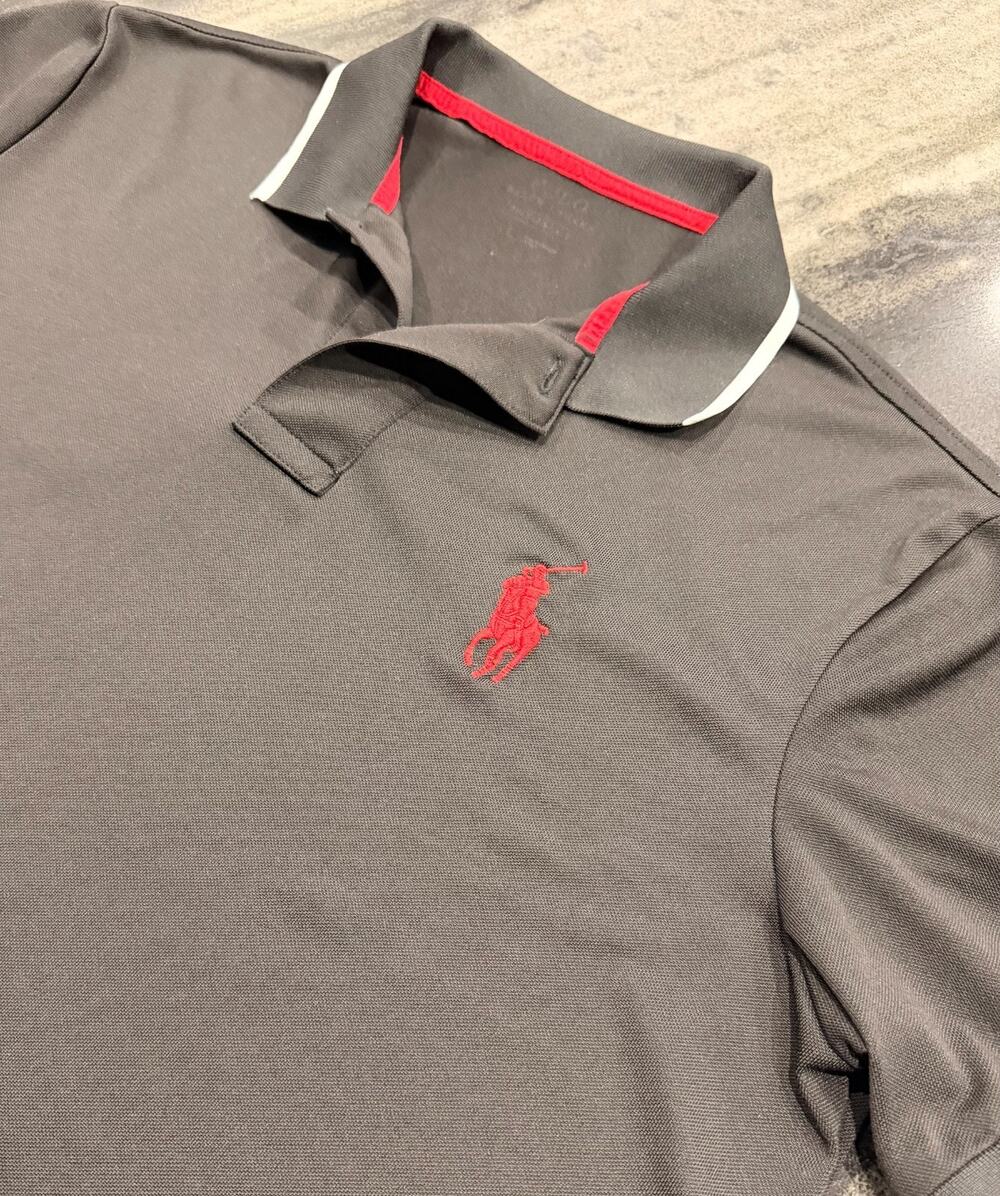 Polo Ralph Lauren Performance Large Big Pony Black Red White Stretch Golf Shirt